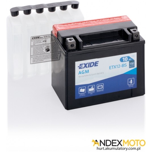 Akumulator 10 Ah EXIDE AGM dry charged ETX12-BS -zdjęcie numer 1