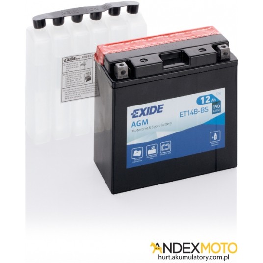 Akumulator 12 Ah EXIDE AGM dry charged ET14B-BS -zdjęcie numer 1