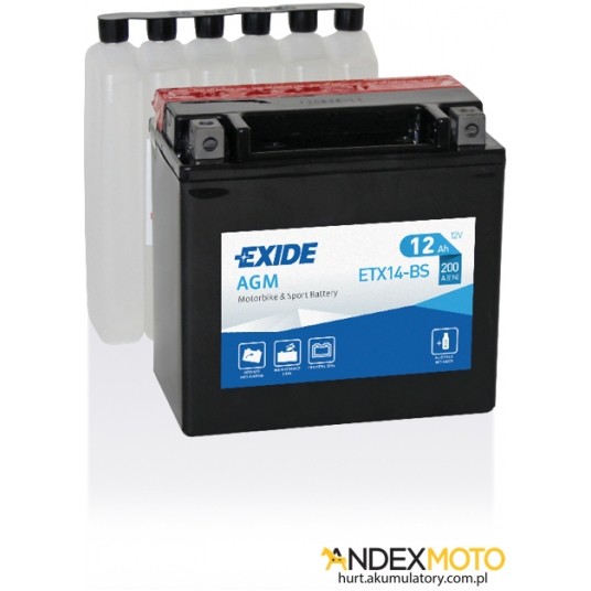 Akumulator 12 Ah EXIDE AGM dry charged ETX14-BS -zdjęcie numer 1