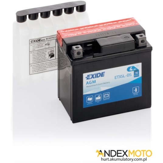 Akumulator 4 Ah EXIDE AGM dry charged ETX5L-BS -zdjęcie numer 1
