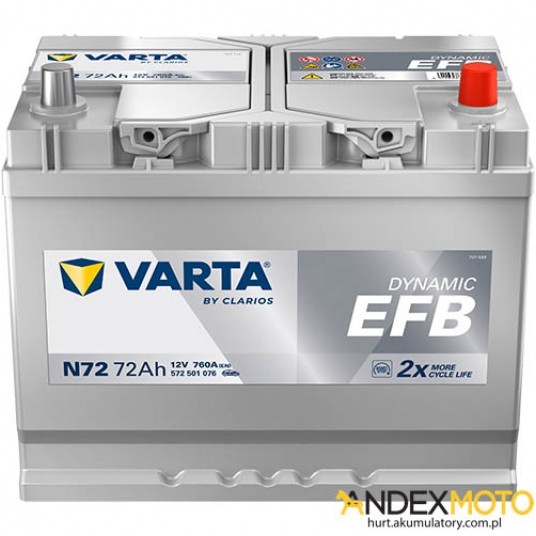Akumulator 72 Ah VARTA DYNAMIC EFB N72 572501076 -zdjęcie numer 1