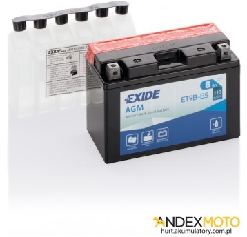 Akumulator 8 Ah EXIDE AGM dry charged ET9B-BS